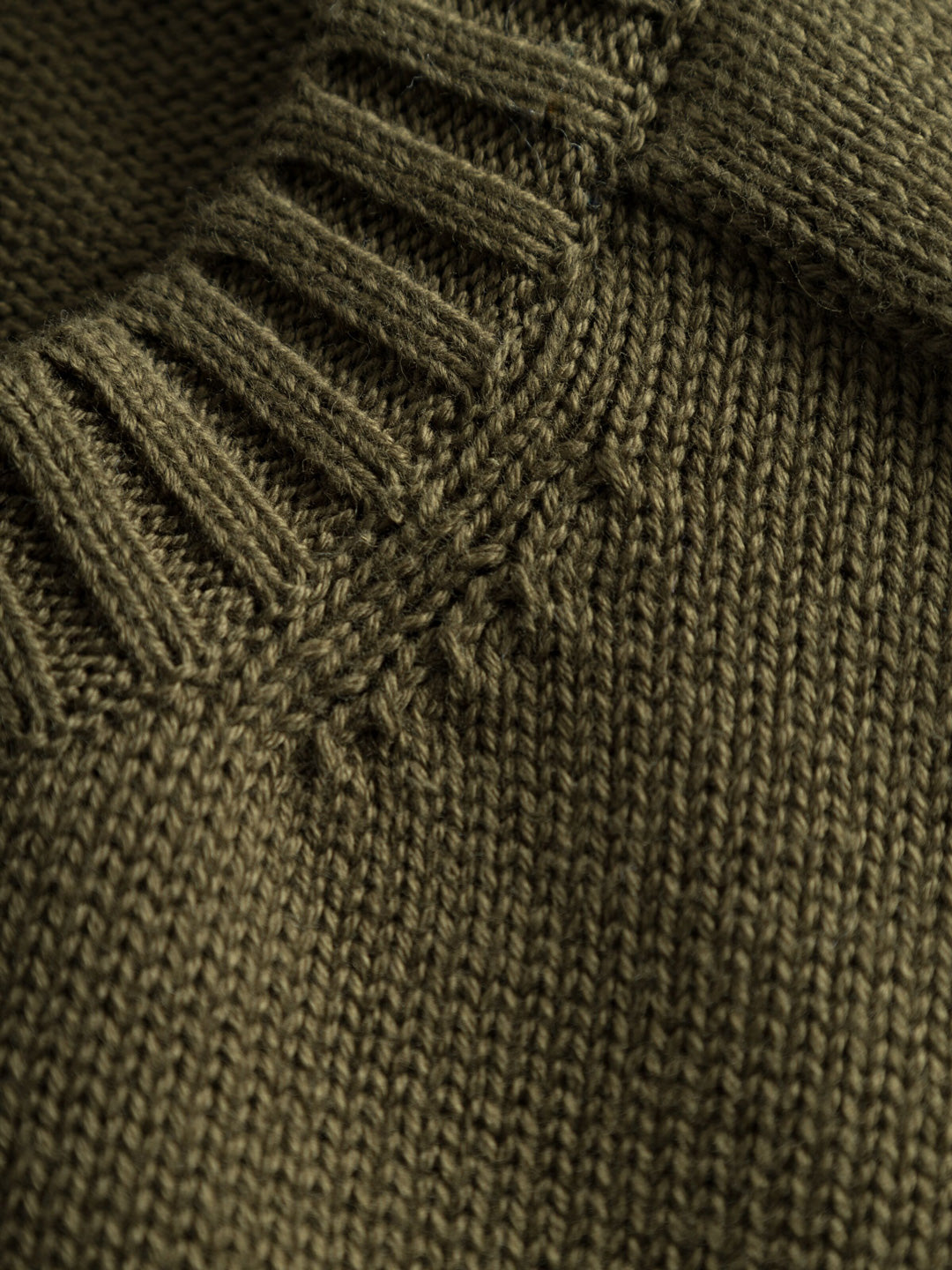 Plain Knitted Organic Cotton Crew Neck Dark Olive - KNOWLEDGE COTTON