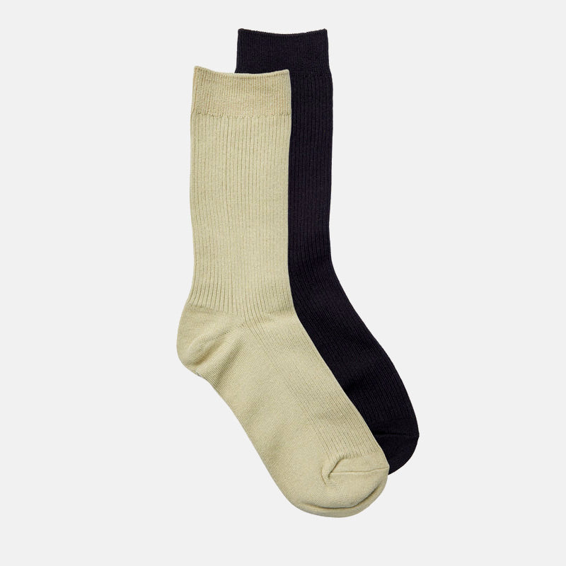 2-pack Organic Striped Socks Swamp & Black- KNOWLEDGE COTTON APPAREL