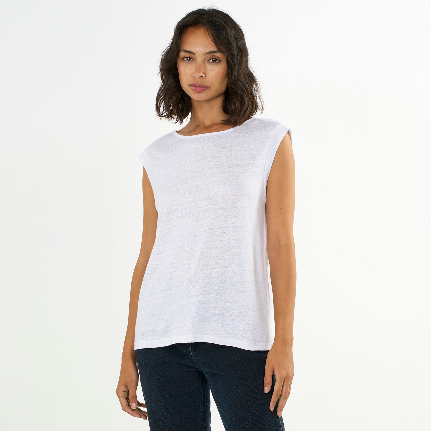 Loose Fold-Up Linen T-shirt White - KNOWLEDGE COTTON APPAREL