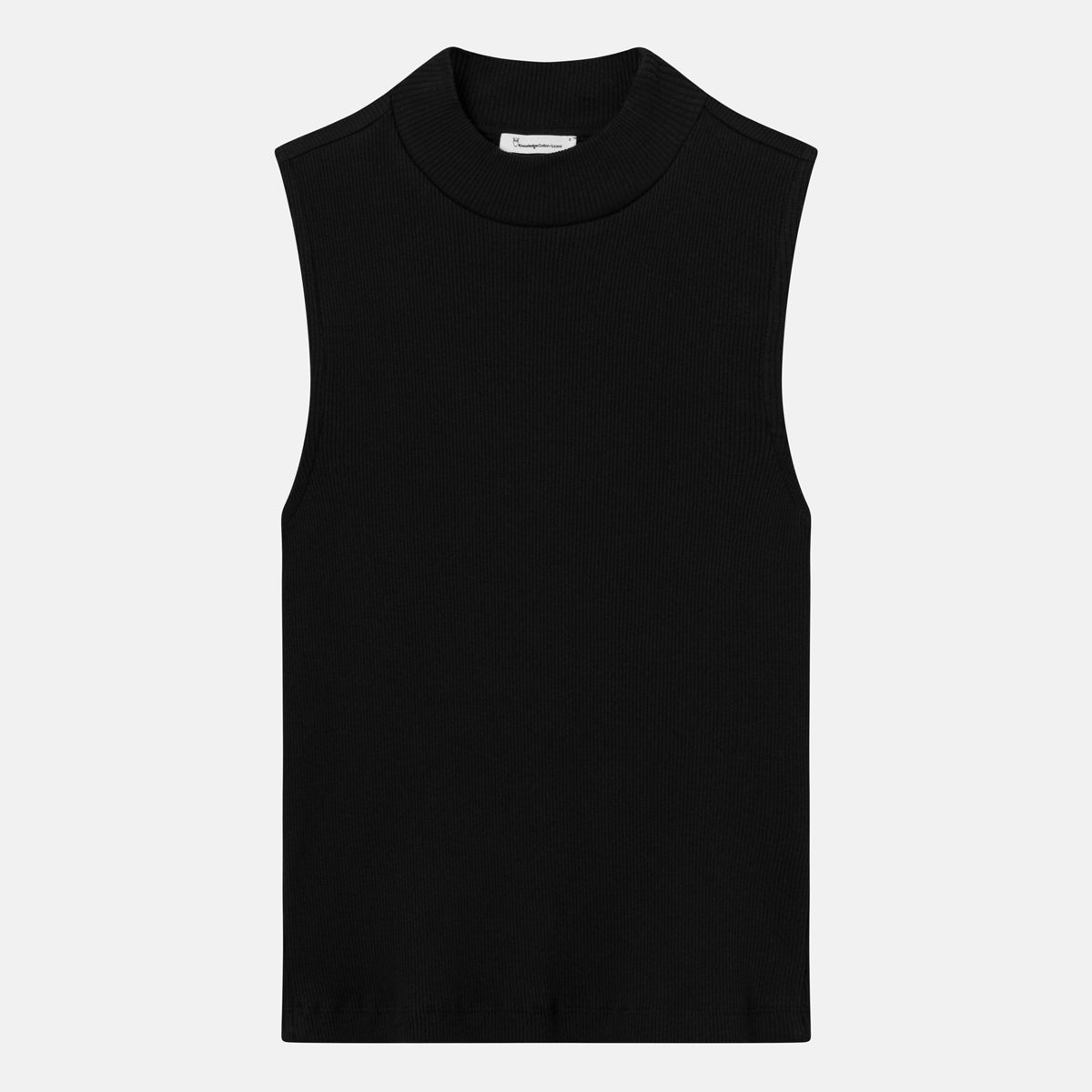 Rib Stretch High-Neck Top Ekologisk Bomull Svart - KNOWLEDGE COTTON APPAREL