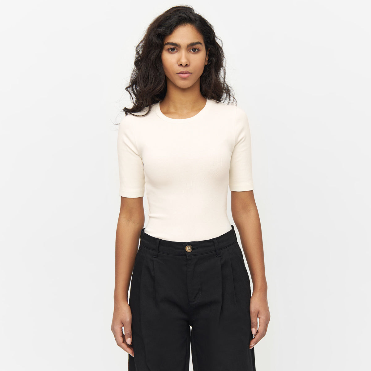 Rib Stretch T-shirt Ekologisk Bomull Snow White - KNOWLEDGE COTTON APPAREL