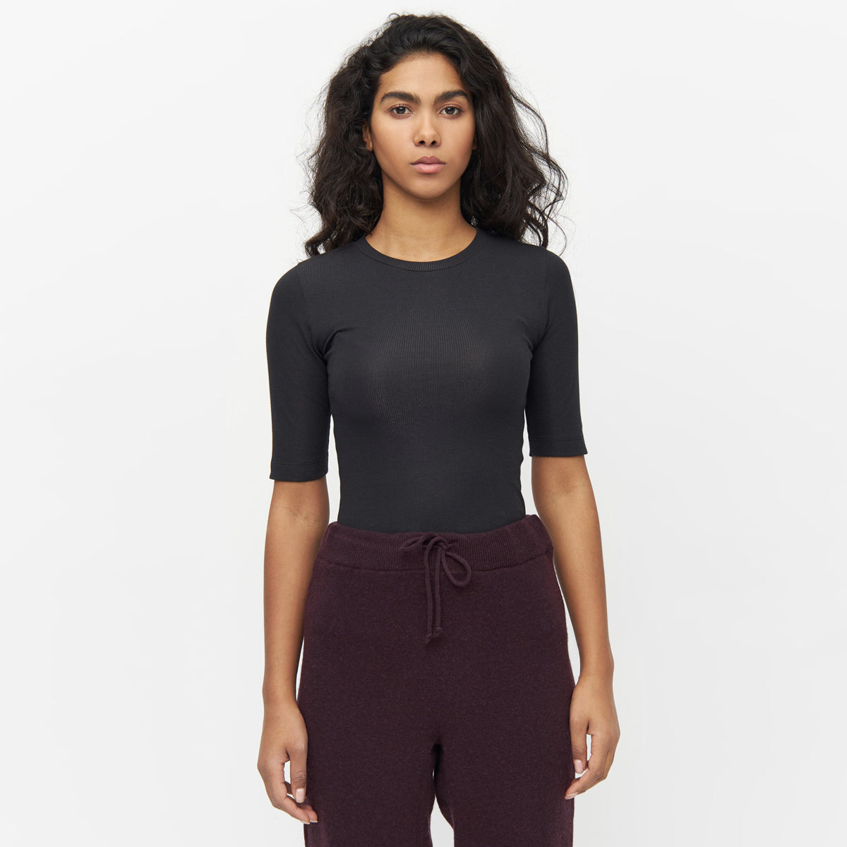 Rib Stretch T-shirt Ekologisk Bomull Svart - KNOWLEDGE COTTON APPAREL