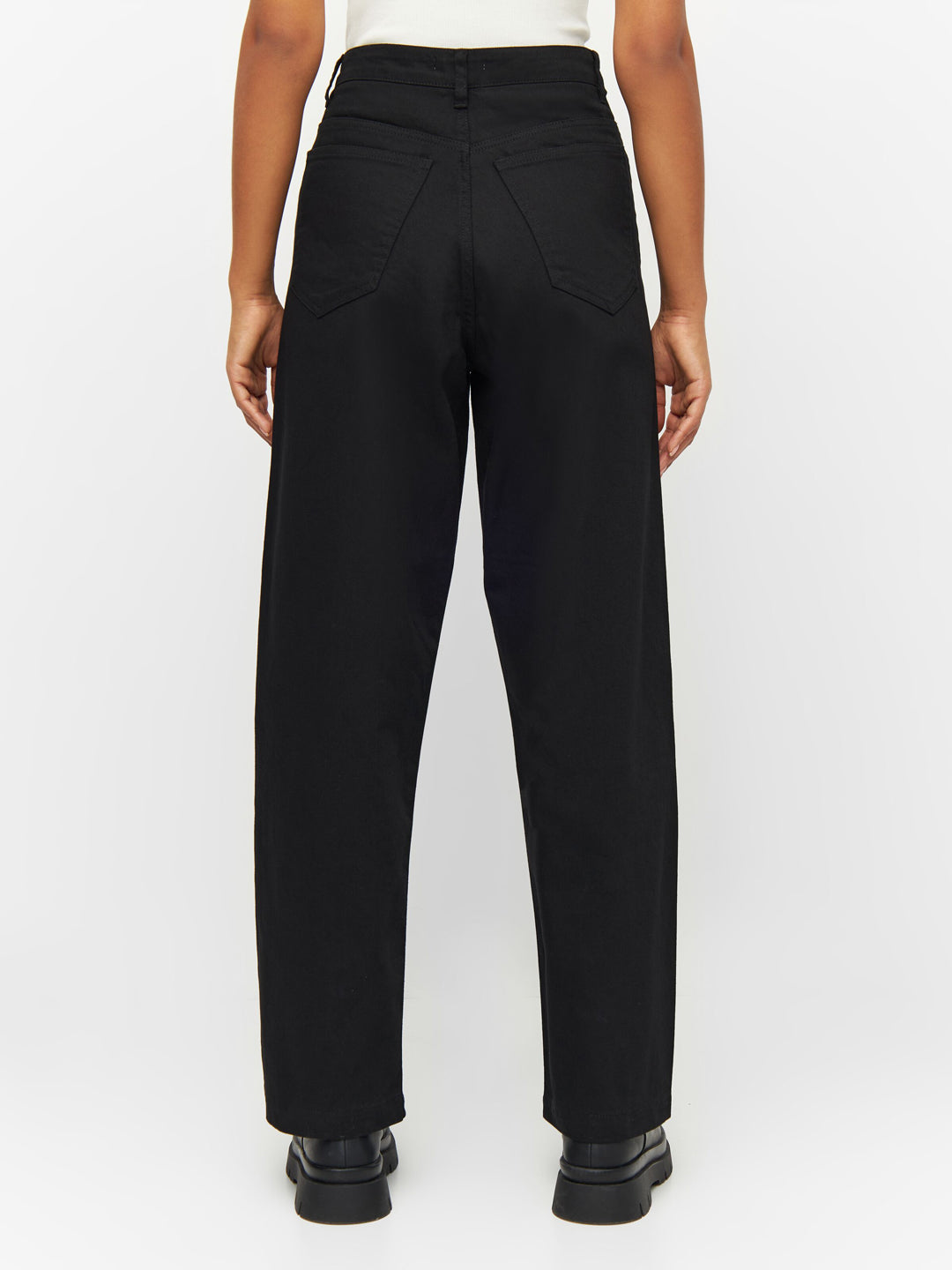 Chloe Barrel High-Rise Twill Pants Black - KNOWLEDGE COTTON APPAREL