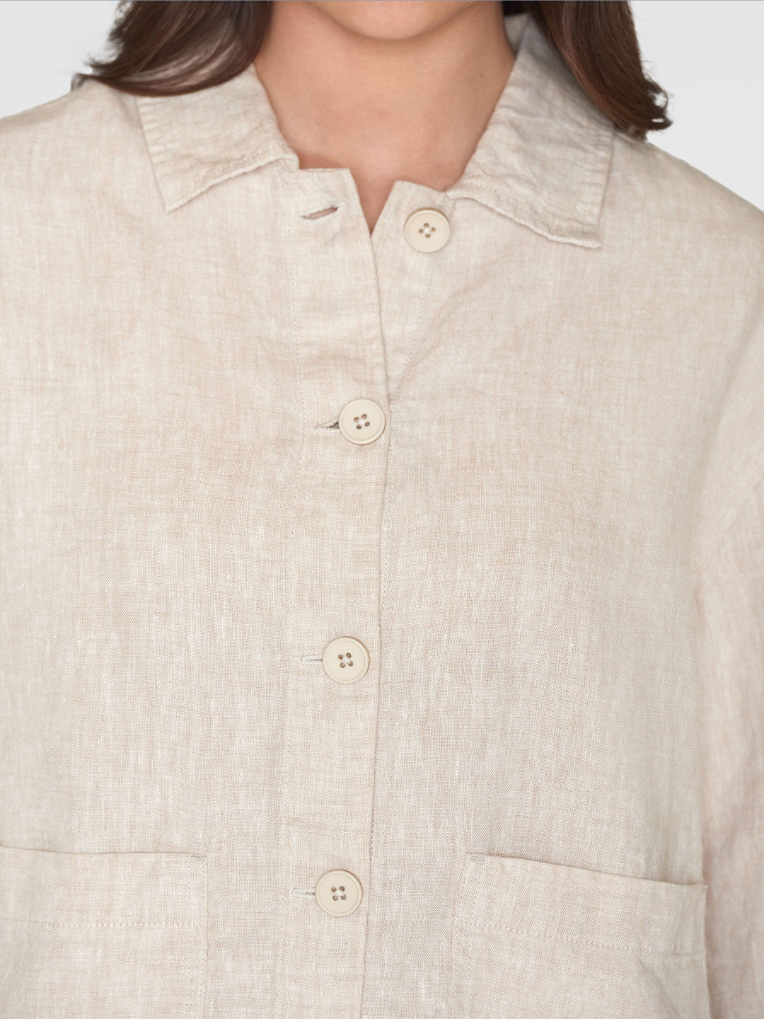 Workwear Jacket Linen Light Feather Gray - Women's - KNOWLEDGE COTTON