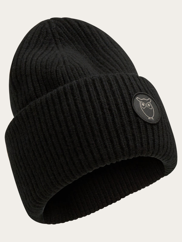 Big Rib Organic Wool Beanie Black - KNOWLEDGE COTTON APPAREL
