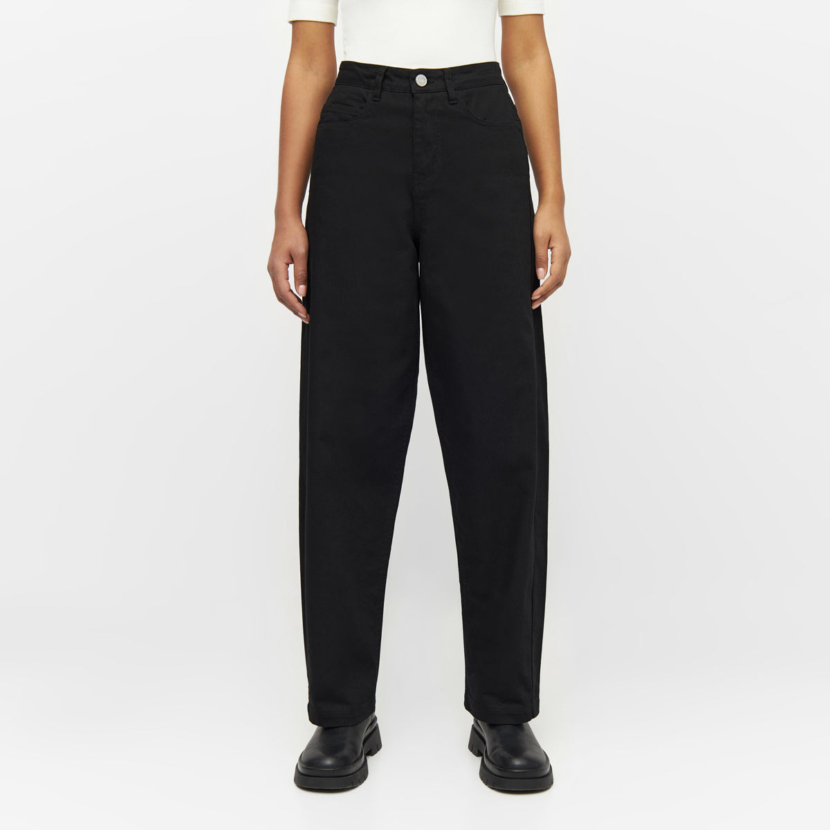Chloe Barrel High-Rise Twill Pants Black - KNOWLEDGE COTTON APPAREL
