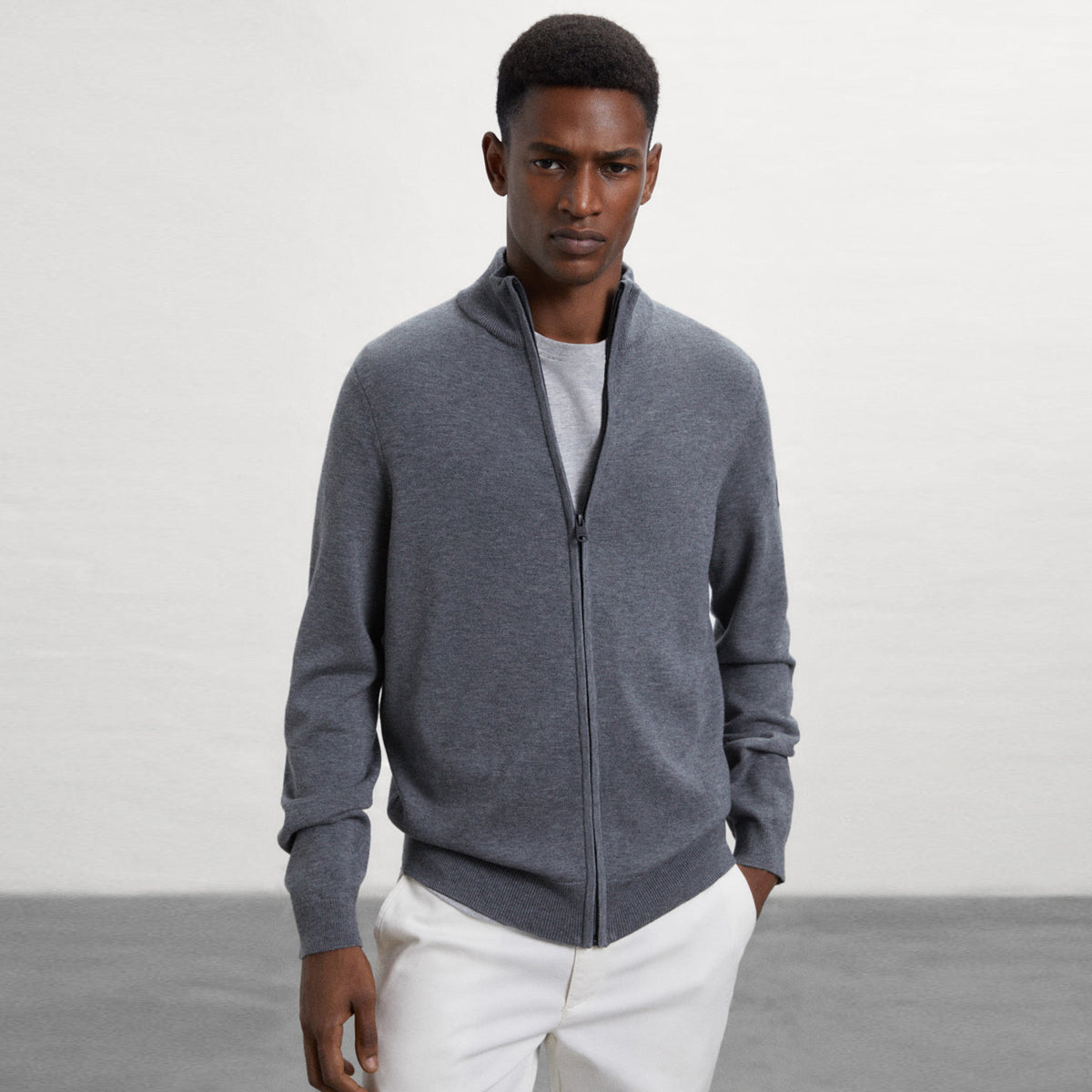 Mandarin Zip Knit Recycled Wool Navy - ECOALF