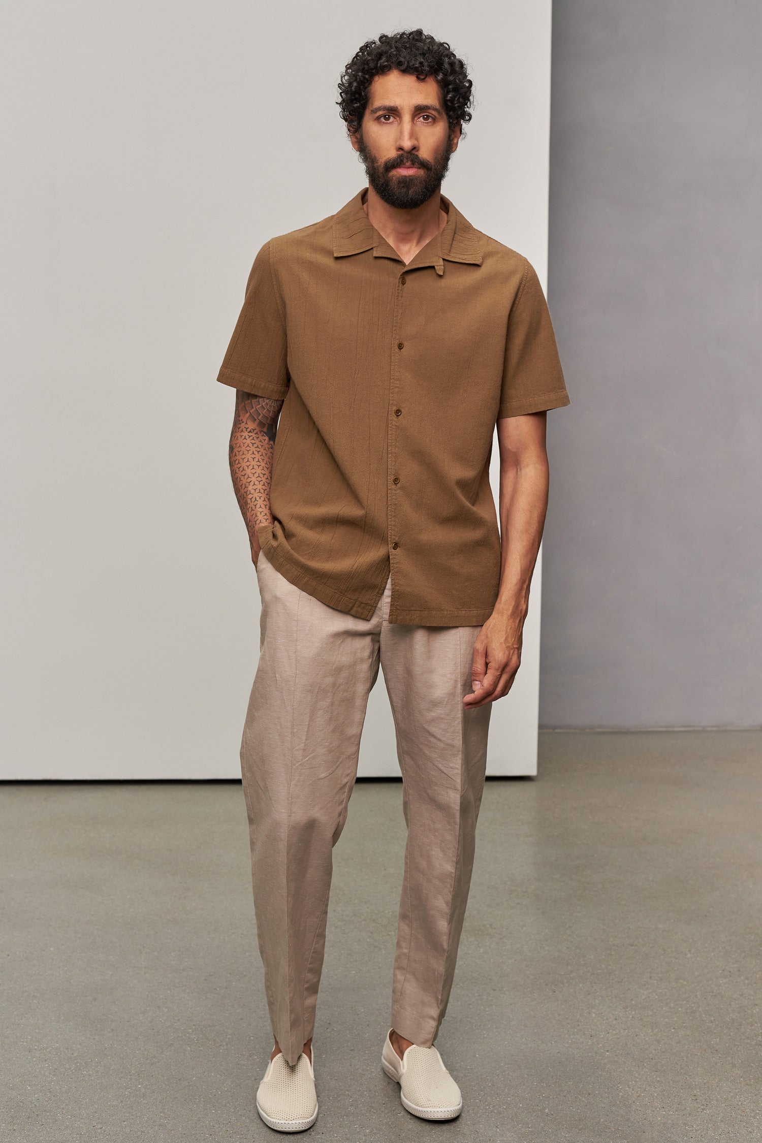 Kuno Shirt Crinkle Shortsleeve Caramel