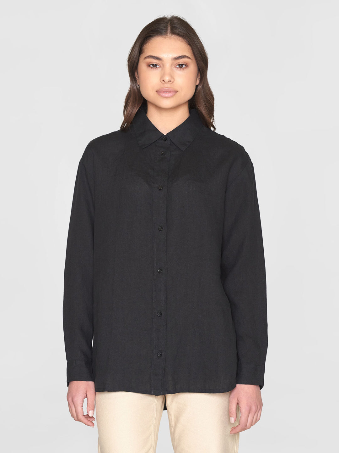 Loose Linen Shirt Black - Women's - KNOWLEDGE COTTON APPAREL