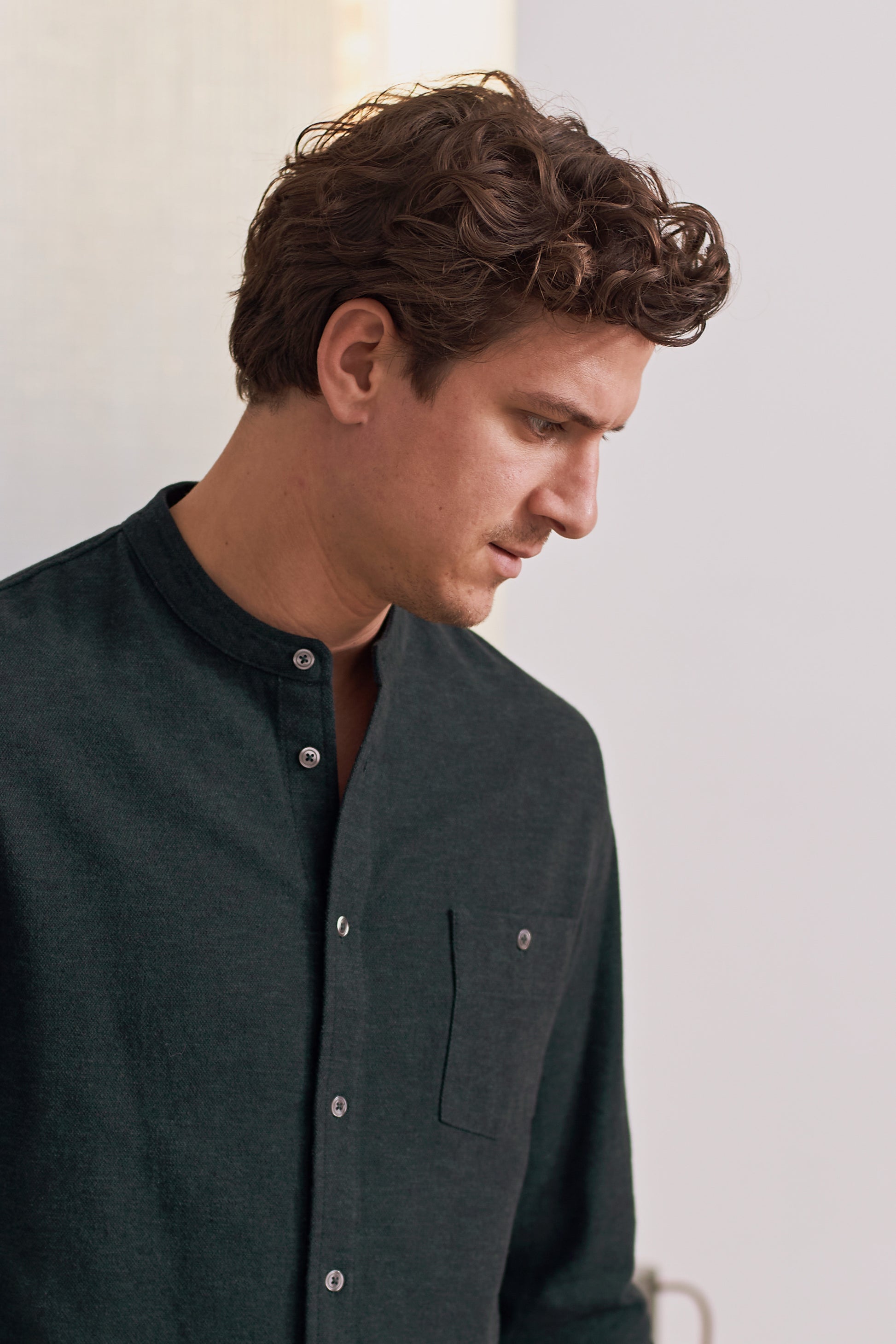 Nathan Stand-Up Collar Flannel Shirt Scot Green