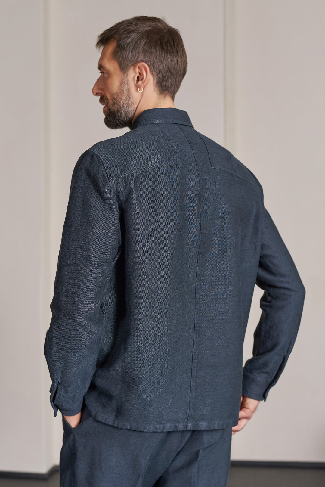 Owe Winter Linen Overshirt Cold Navy