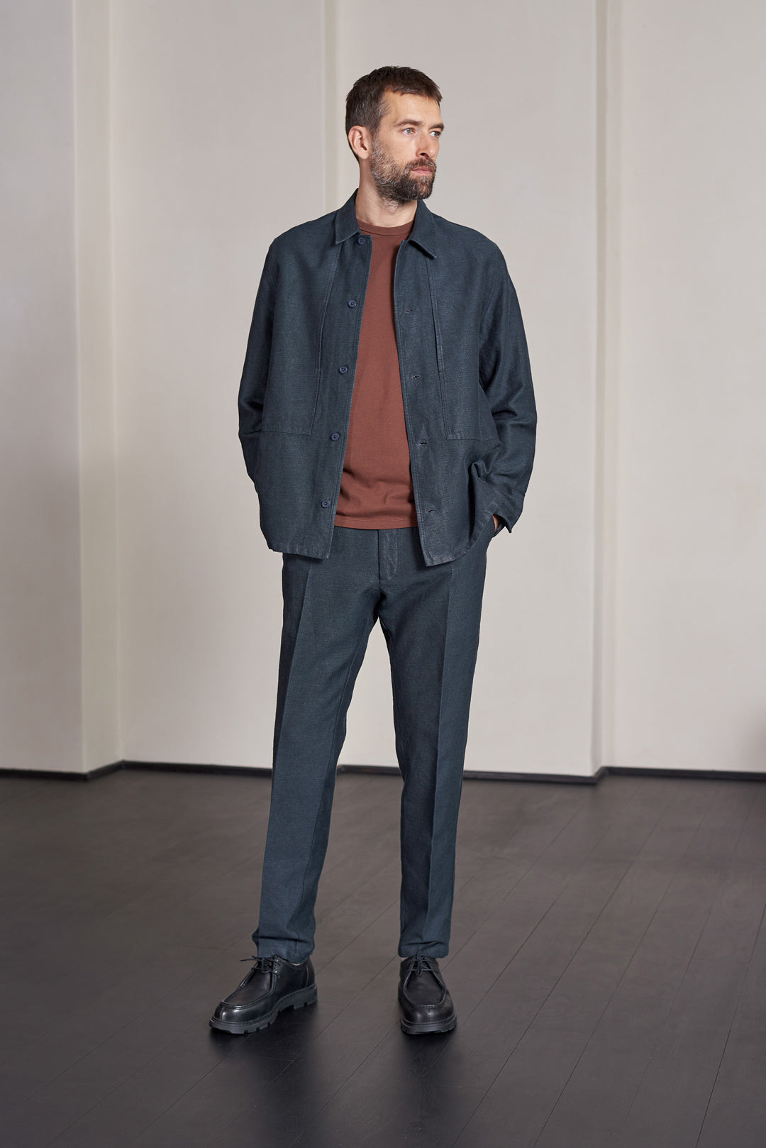 Owe Winter Linen Overshirt Cold Navy