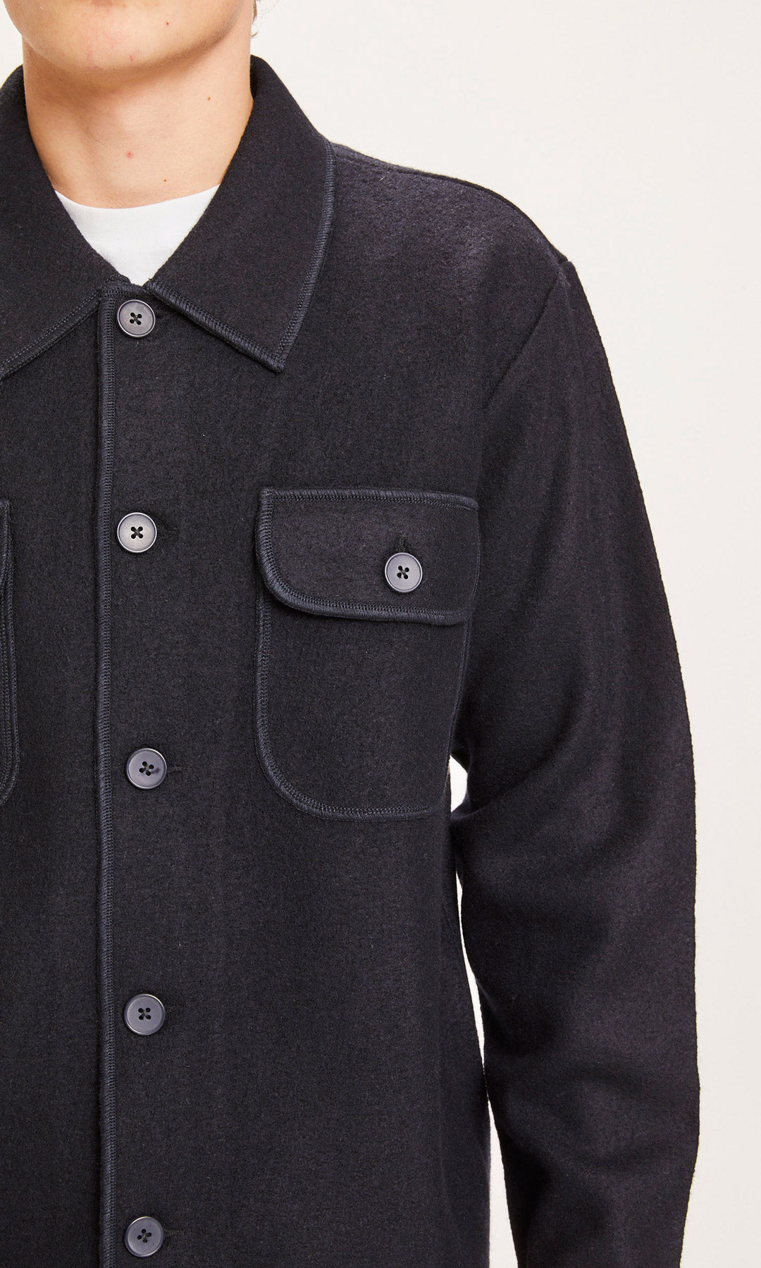 Merino Boiled Wool Overshirt Black - KNOWLEDGE COTTON APPAREL