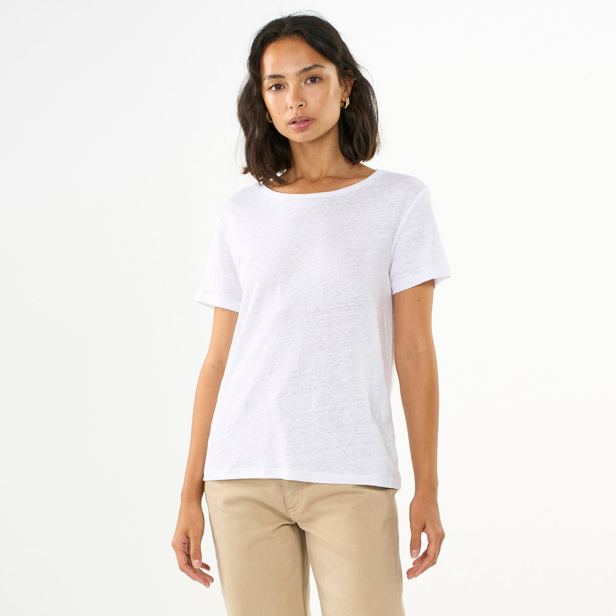 Regular Linen T-shirt Women's White - KNOWLEDGE COTTON APPAREL