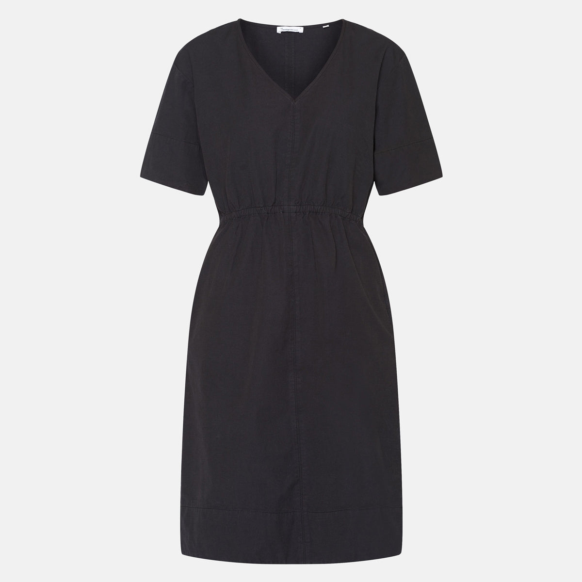 V-Neck Short Sleeve Midi Dress Black - KNOWLEDGE COTTON APPAREL