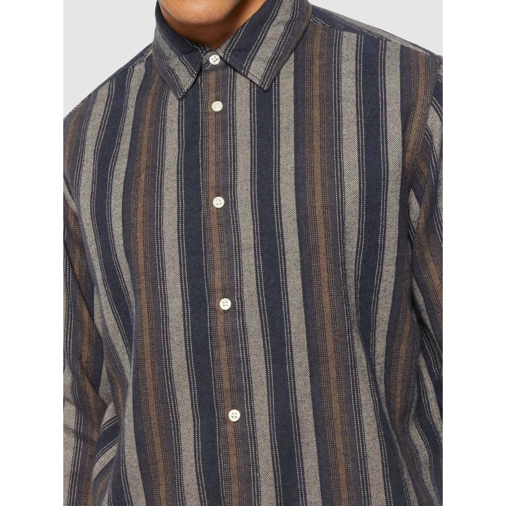 Loose Fit Heavy Flannel Shirt Yellow Stripe - KNOWLEDGE COTTON APPAREL