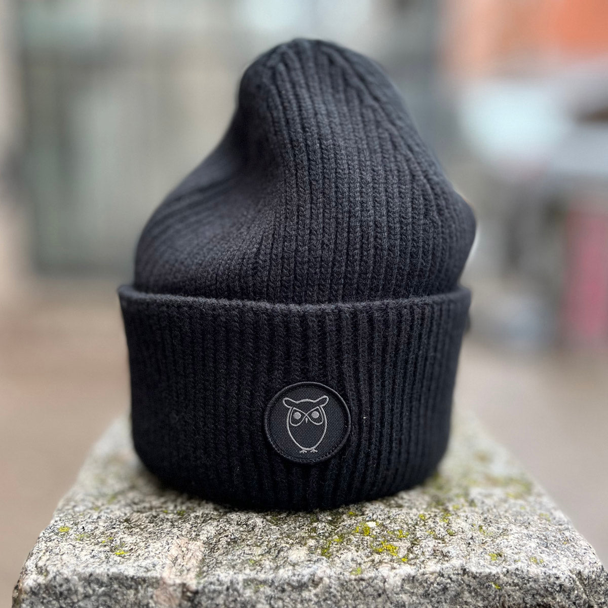Big Rib Organic Wool Beanie Black - KNOWLEDGE COTTON APPAREL