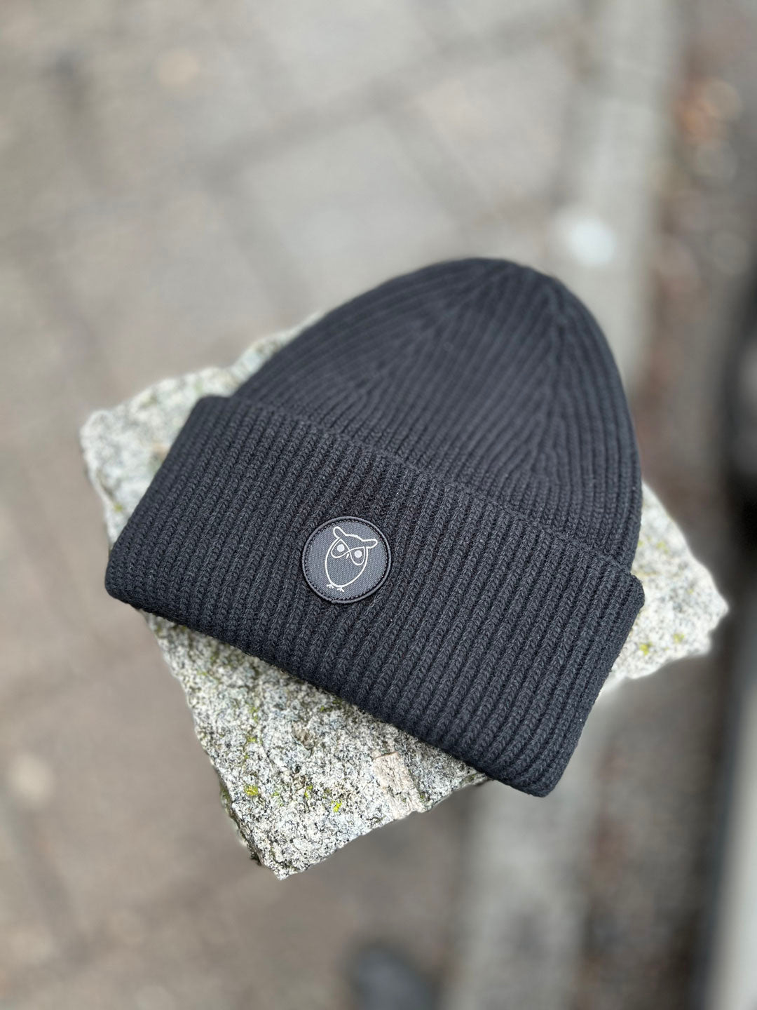 Big Rib Organic Wool Beanie Black - KNOWLEDGE COTTON APPAREL