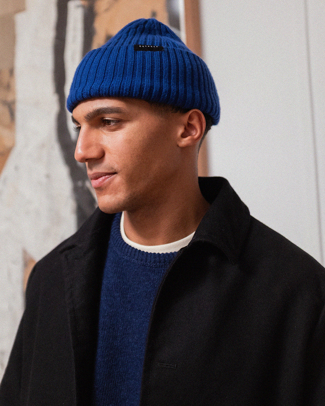 Classic Ribbed Knit Merino Wool Beanie Royal Blue