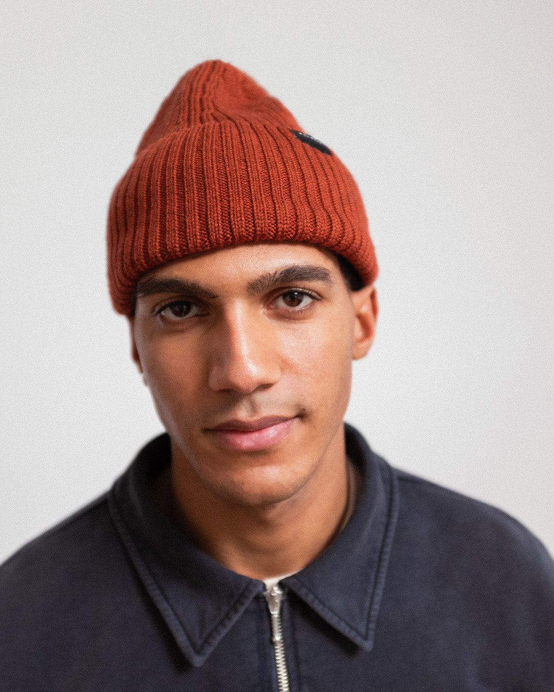 Classic Ribbed Knit Merino Wool Beanie Warm Red