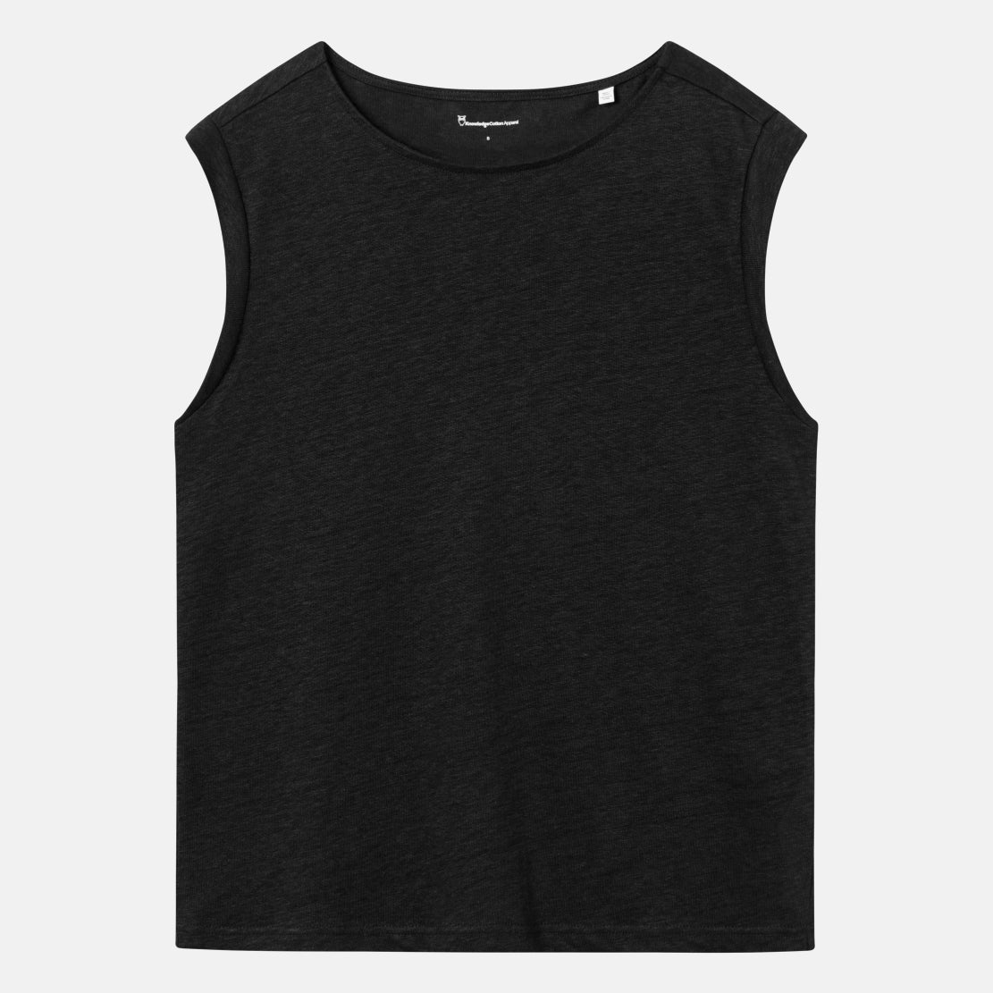 Loose Fold-Up Linen T-shirt Black - KNOWLEDGE COTTON APPAREL