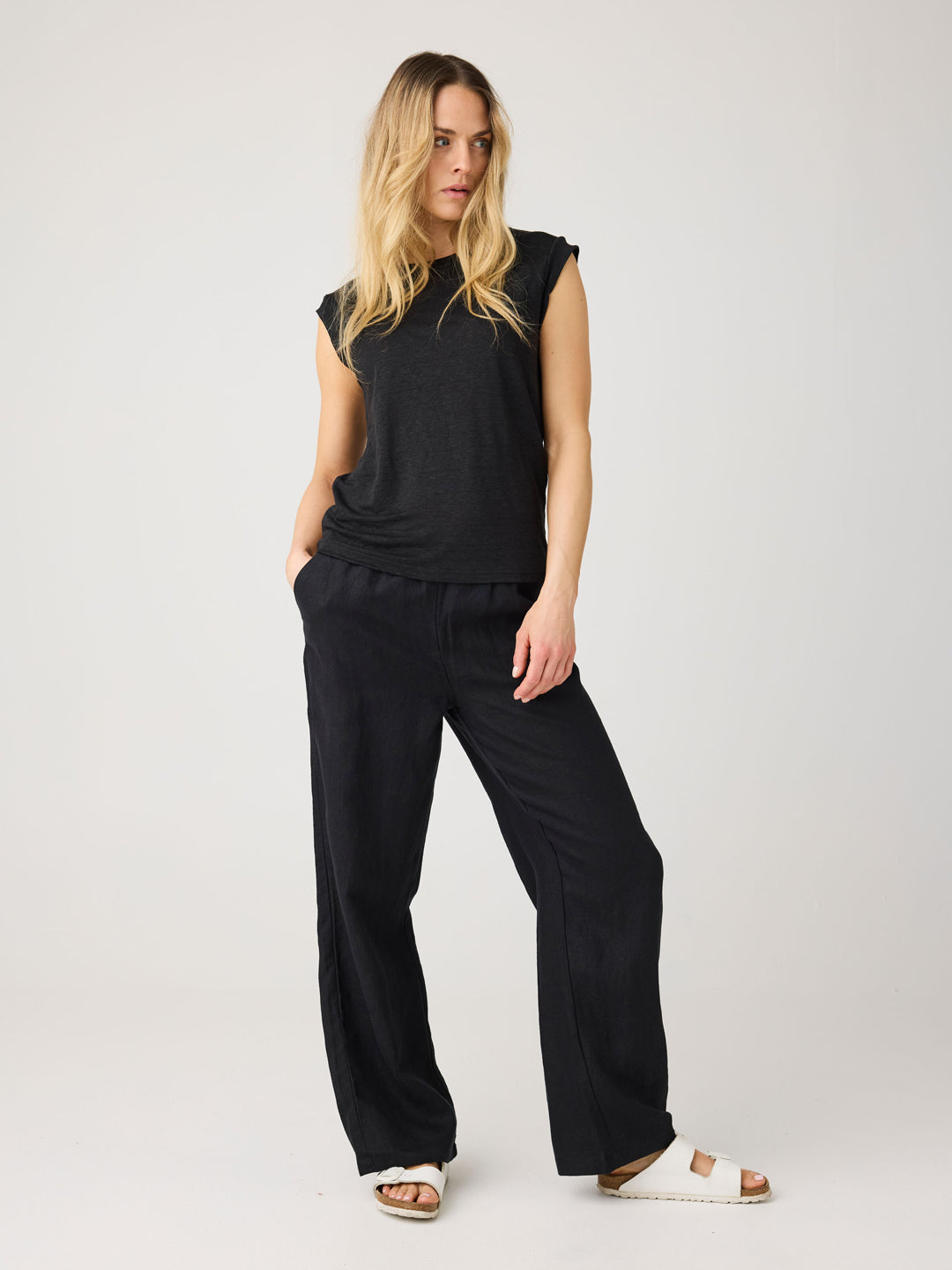 Posey Organic Linen Pants Jet Black