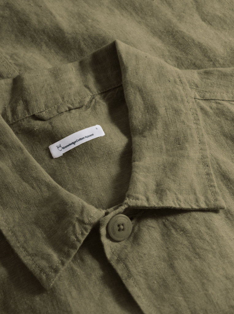 Organic Linen Overshirt Burned Olive - KNOWLEDGE COTTON APPAREL