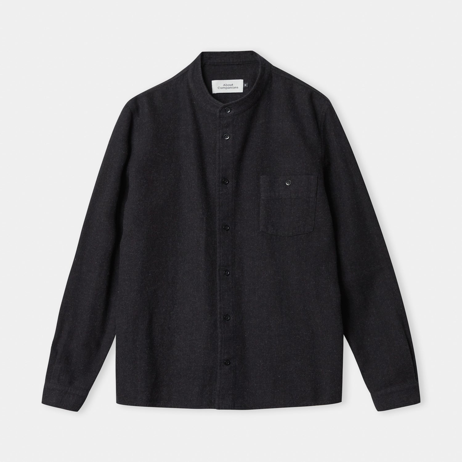 Nathan Stand-Up Collar Flannel Shirt Black Melange