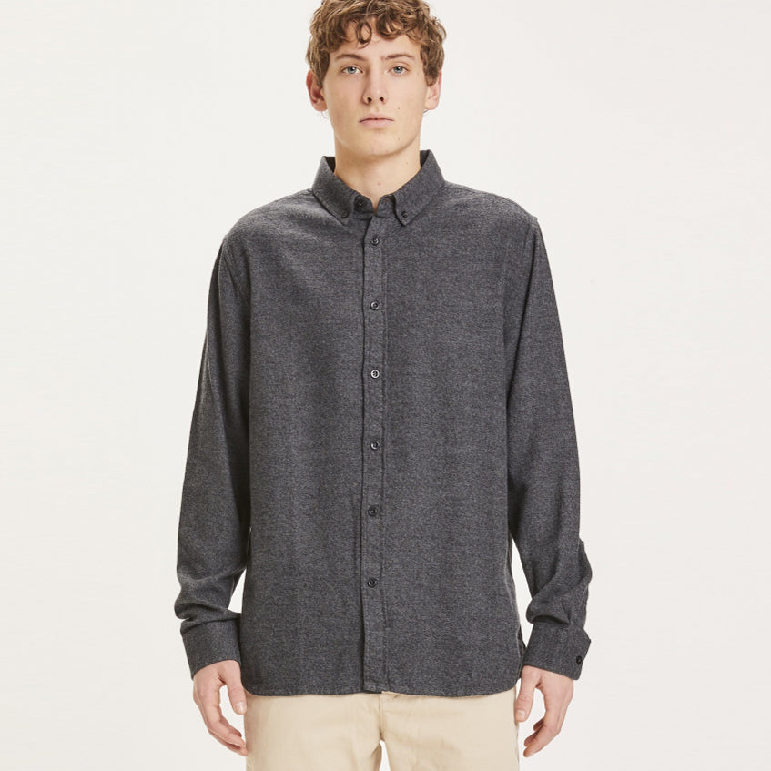 Larch Casual Flannel Shirt Dark Grey - KNOWLEDGE COTTON APPAREL