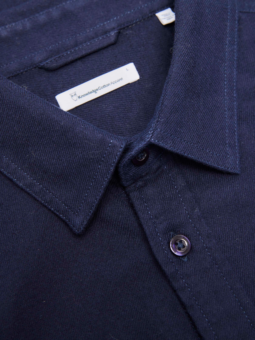 Larch Heavy Solid Flannel Shirt Total Eclipse - KNOWLEDGE COTTON APPAREL