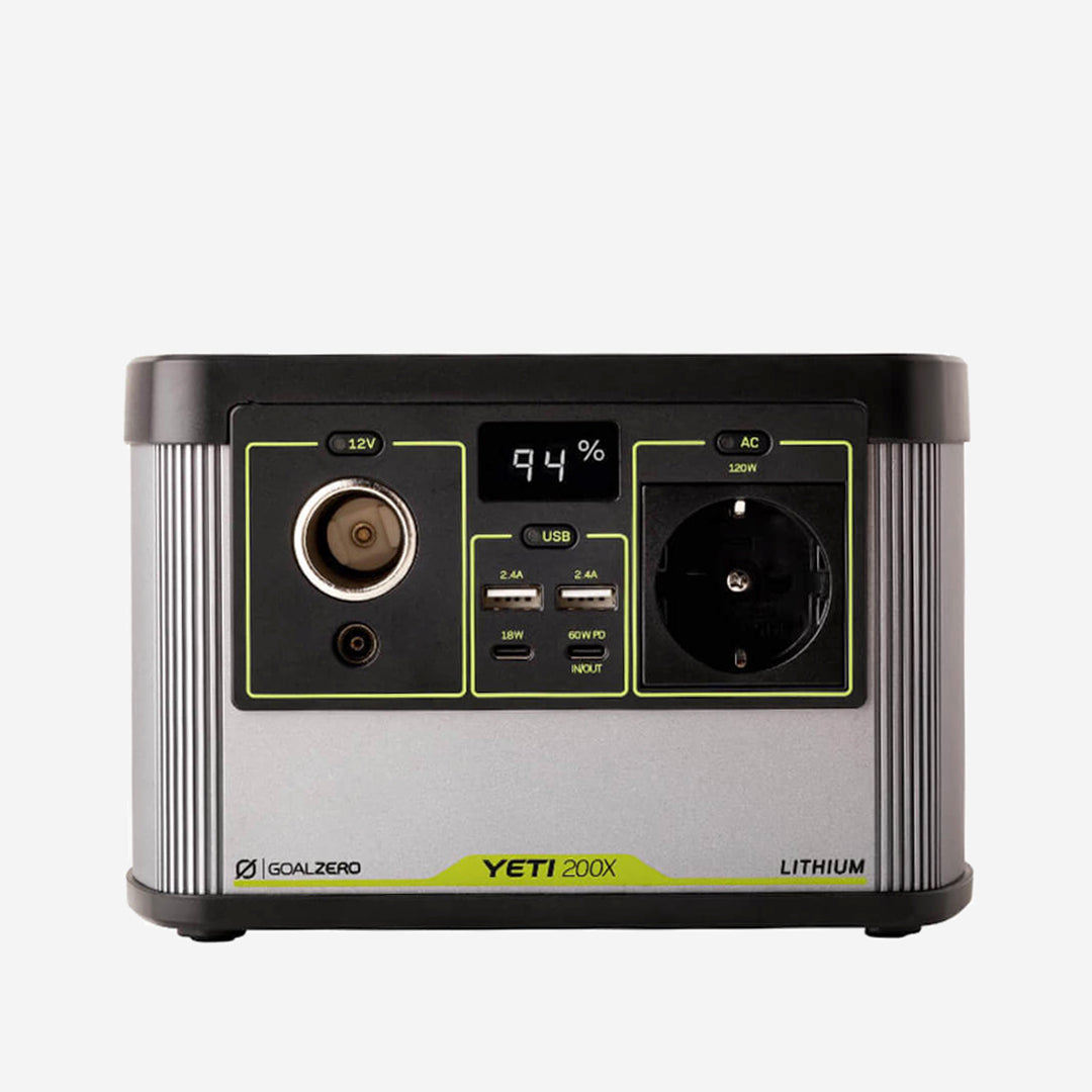 Yeti 200X portabelt batteri med allt från USB, USB-C, 12V & 220V utgångar.