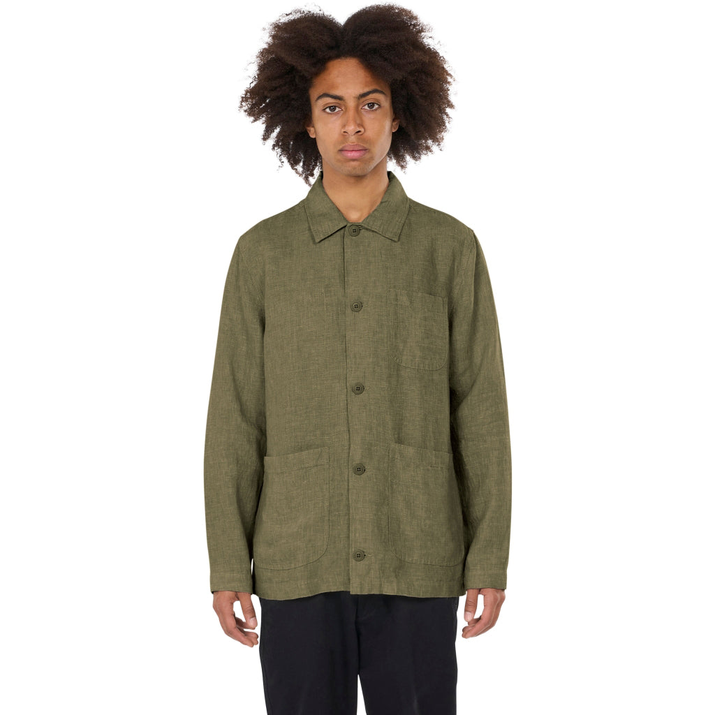 Organic Linen Overshirt Burned Olive - KNOWLEDGE COTTON APPAREL