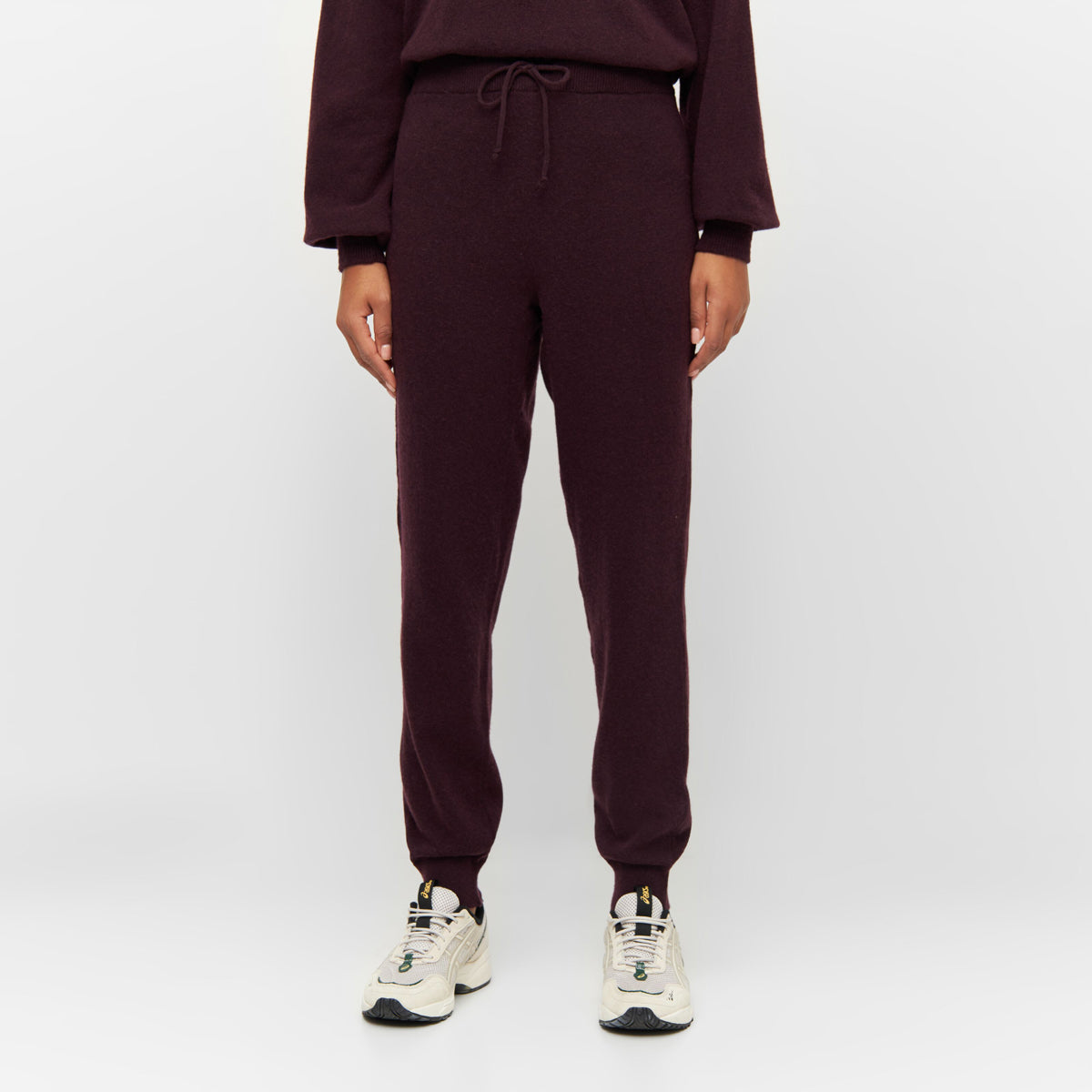 Lambswool Knitted Jog Pants Chocolate Plum - KNOWLEDGE COTTON APPAREL