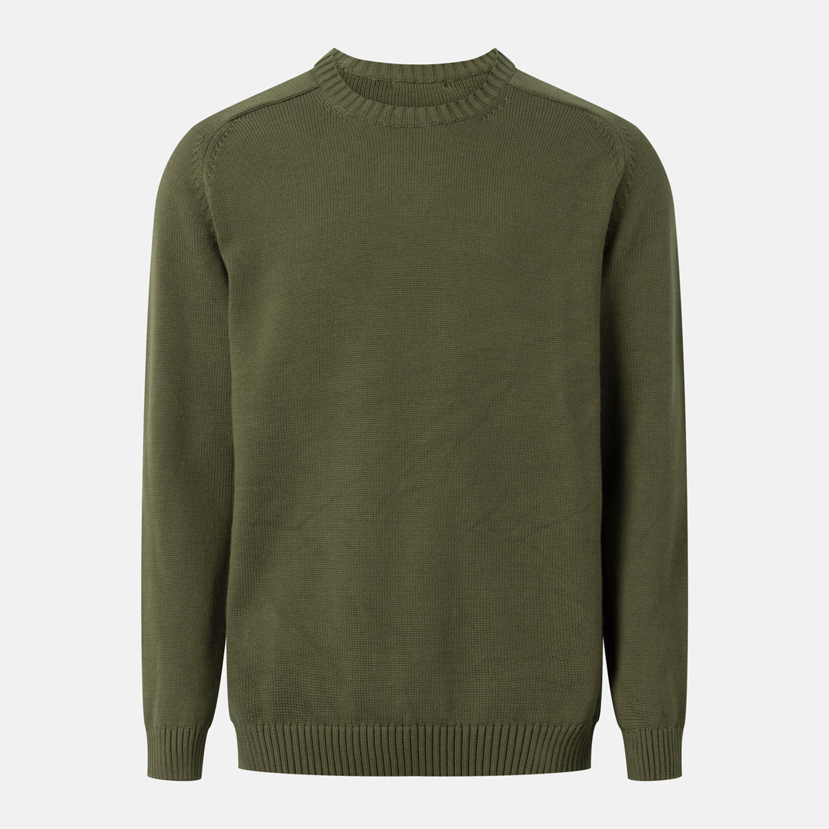 Plain Knitted Organic Cotton Crew Neck Dark Olive - KNOWLEDGE COTTON