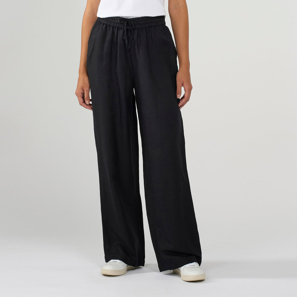 Linen Mix Elastic Waist Black - KNOWLEDGE COTTON APPAREL
