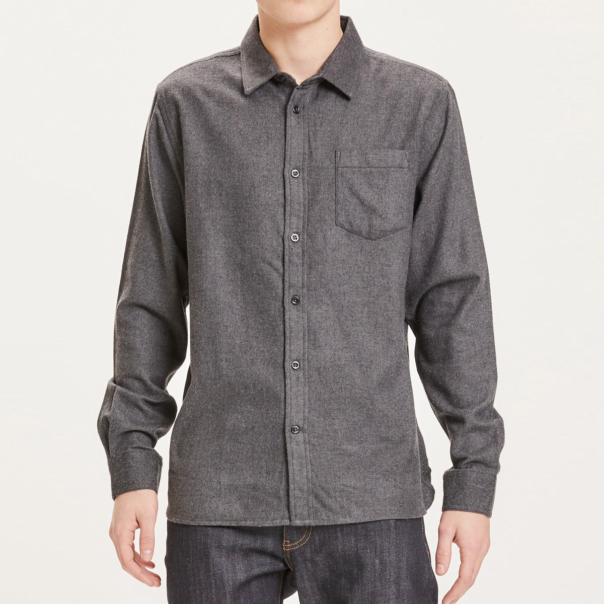 Larch Heavy Solid Flannel Shirt Dark Grey - KNOWLEDGE COTTON APPAREL