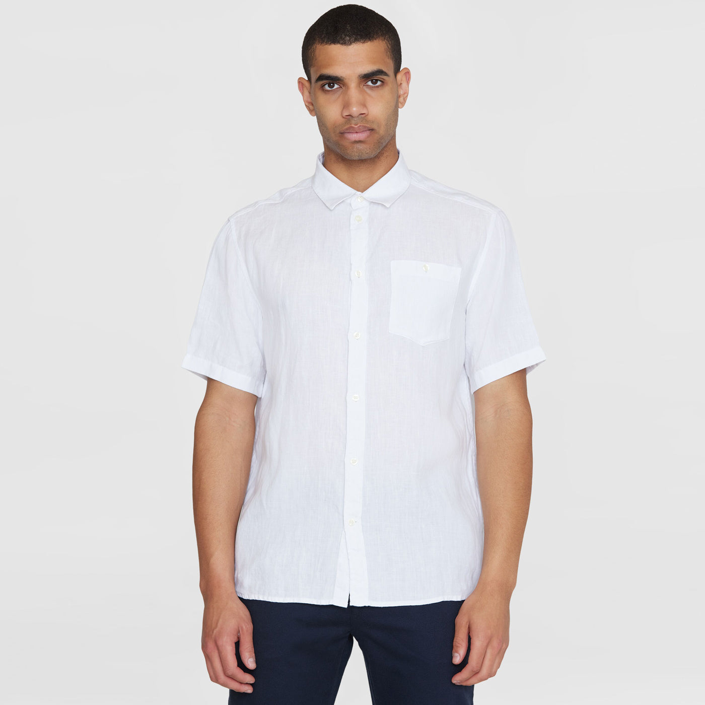 Kortärmad Linneskjorta Bright White - KNOWLEDGE COTTON APPAREL