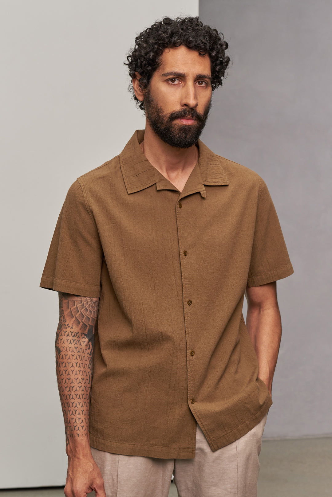 Kuno Shirt Crinkle Shortsleeve Caramel