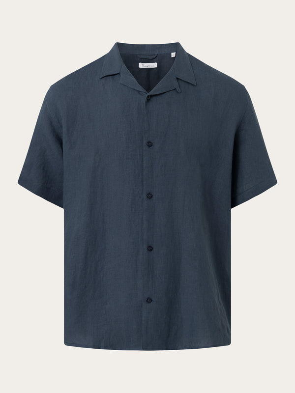 Box Short Sleeve Shirt Organic Linen Total Eclipse - KNOWLEDGE COTTON APPAREL