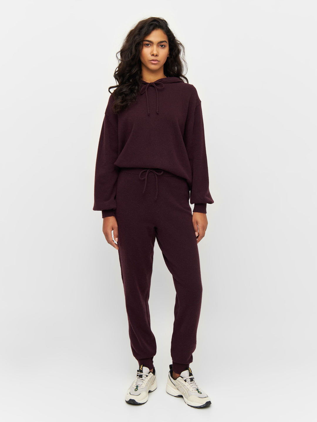 Lambswool Knitted Jog Pants Chocolate Plum - KNOWLEDGE COTTON APPAREL