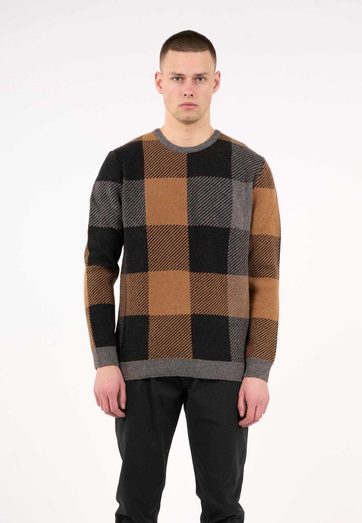 Pixel Checked Ekologisk Lammull - KNOWLEDGE COTTON APPAREL