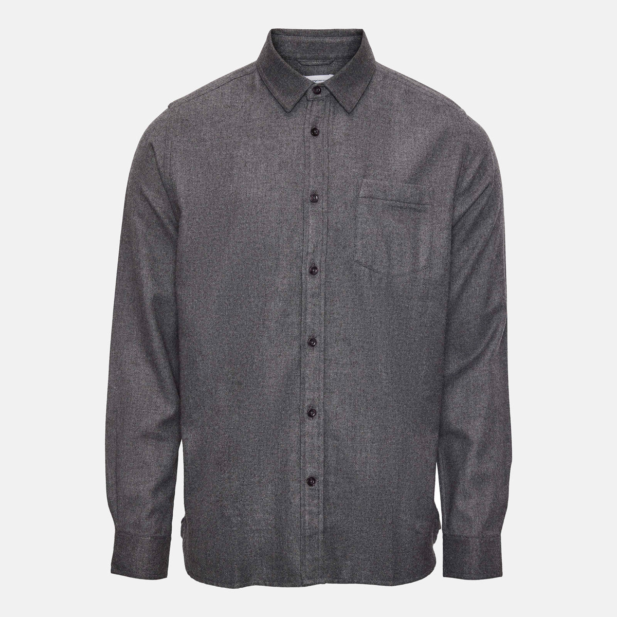 Larch Heavy Solid Flannel Shirt Dark Grey - KNOWLEDGE COTTON APPAREL
