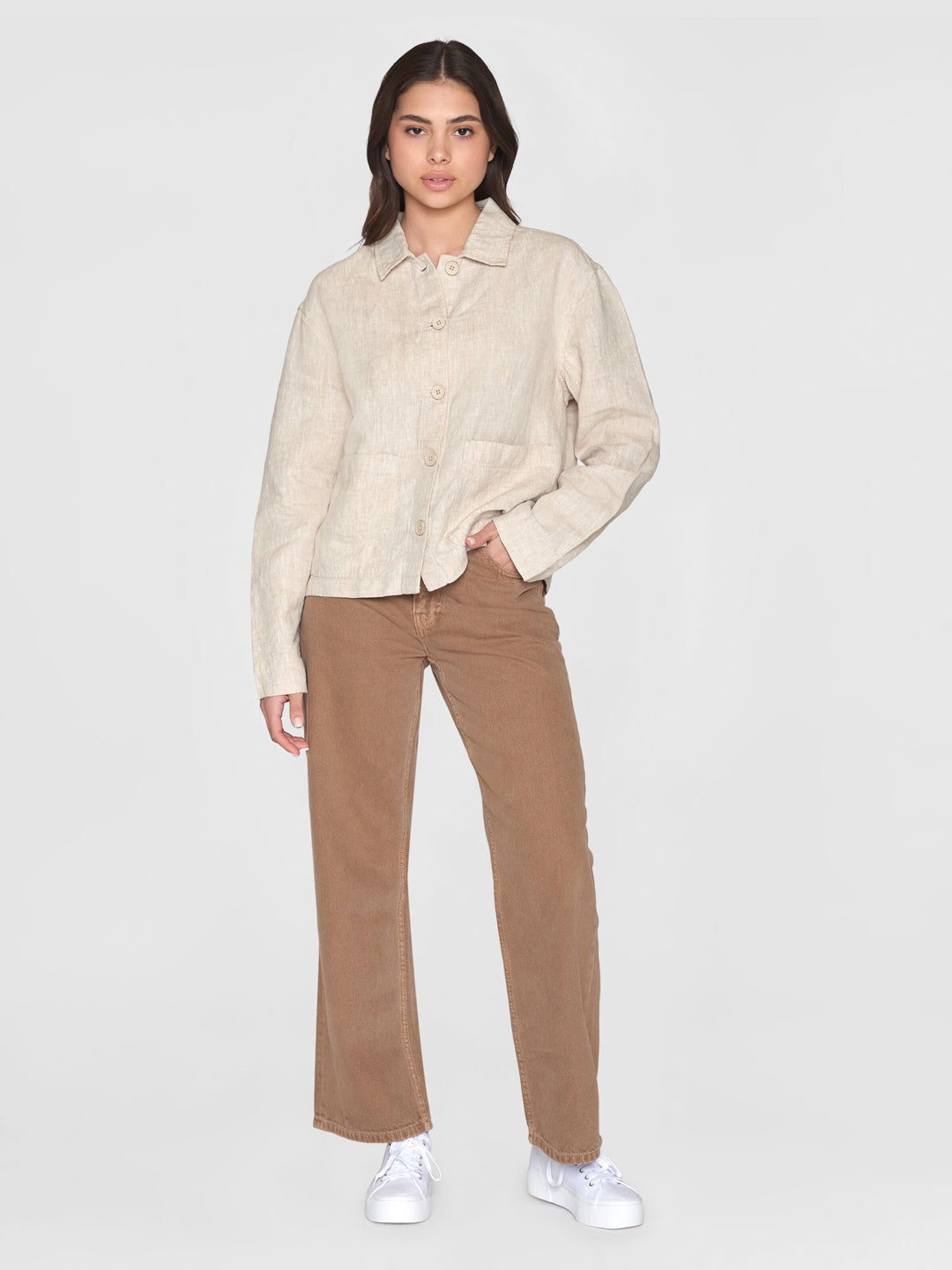 Workwear Jacket Linen Light Feather Gray - Women's - KNOWLEDGE COTTON