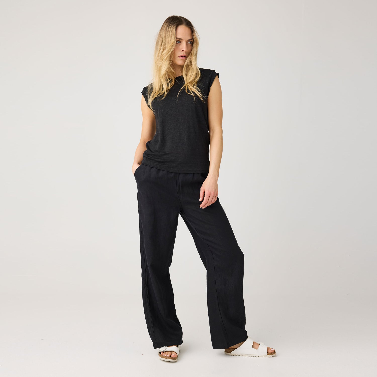 Posey Organic Linen Pants Jet Black