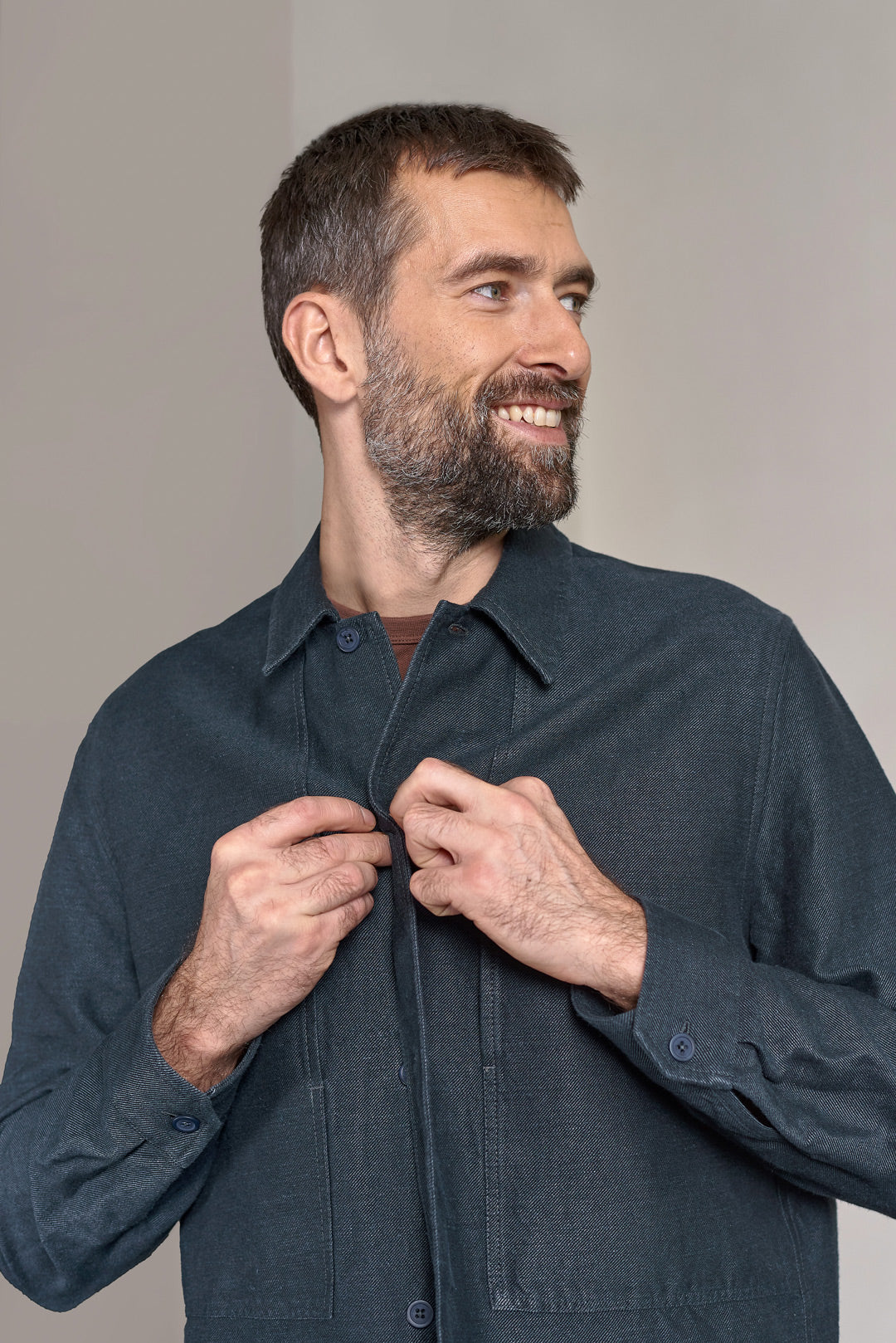 Owe Winter Linen Overshirt Cold Navy