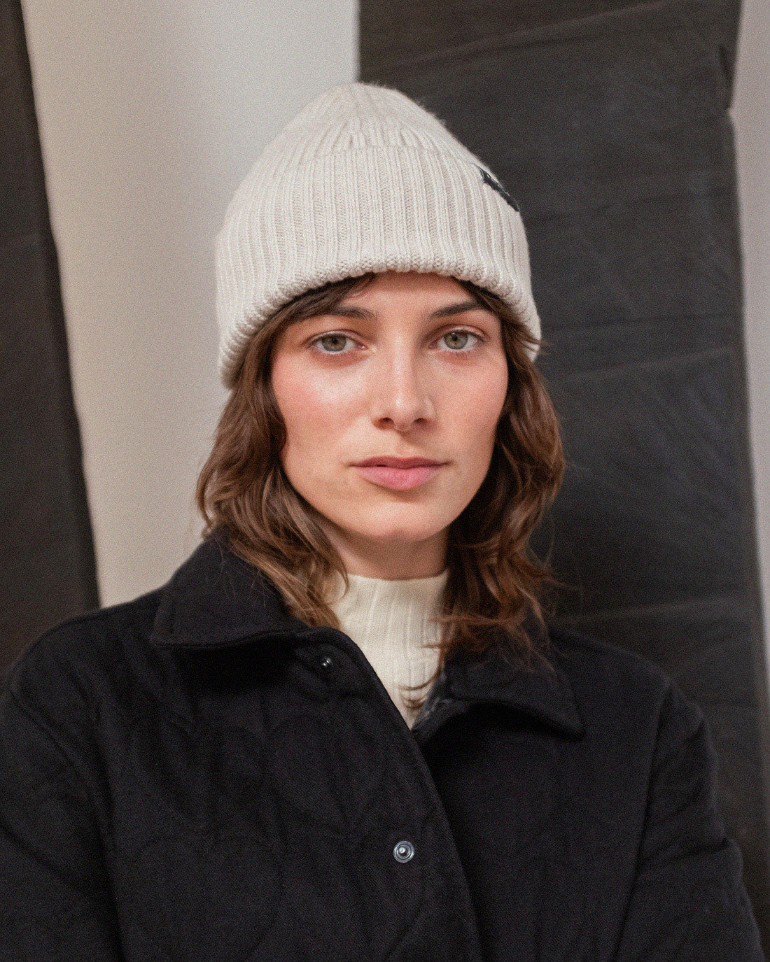 Classic Ribbed Knit Merino Wool Beanie Shell White