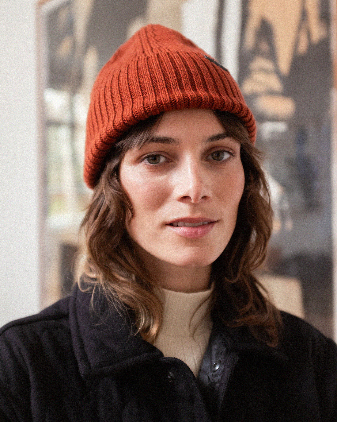 Classic Ribbed Knit Merino Wool Beanie Warm Red