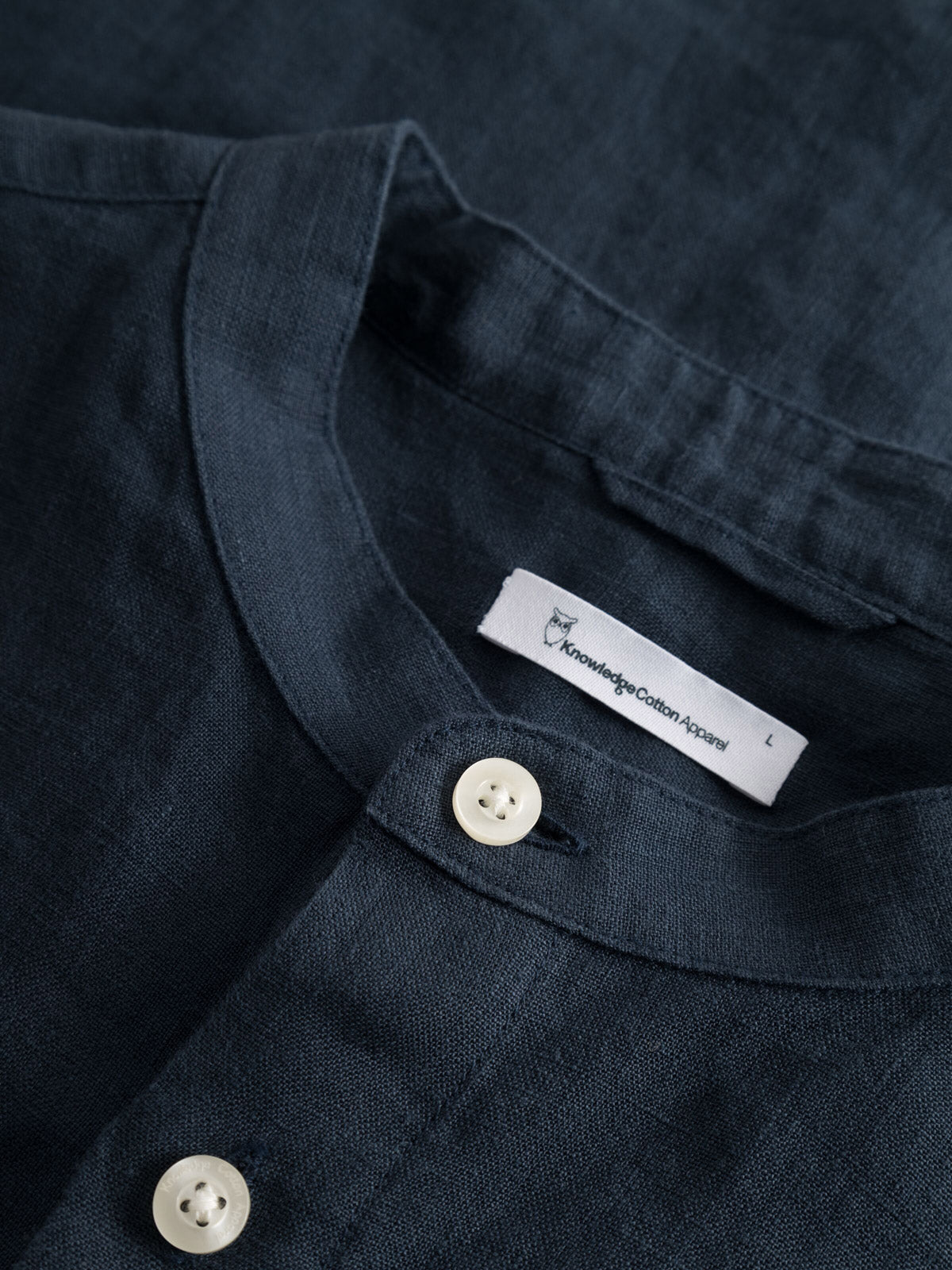 Stand-Up Collar Linen Shirt Total Eclipse - KNOWLEDGE COTTON APPAREL