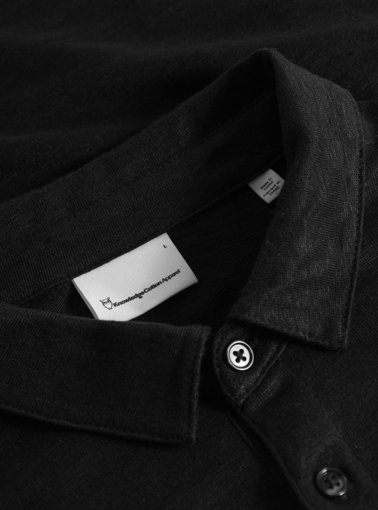 Regular Linen Polo Black - KNOWLEDGE COTTON APPAREL