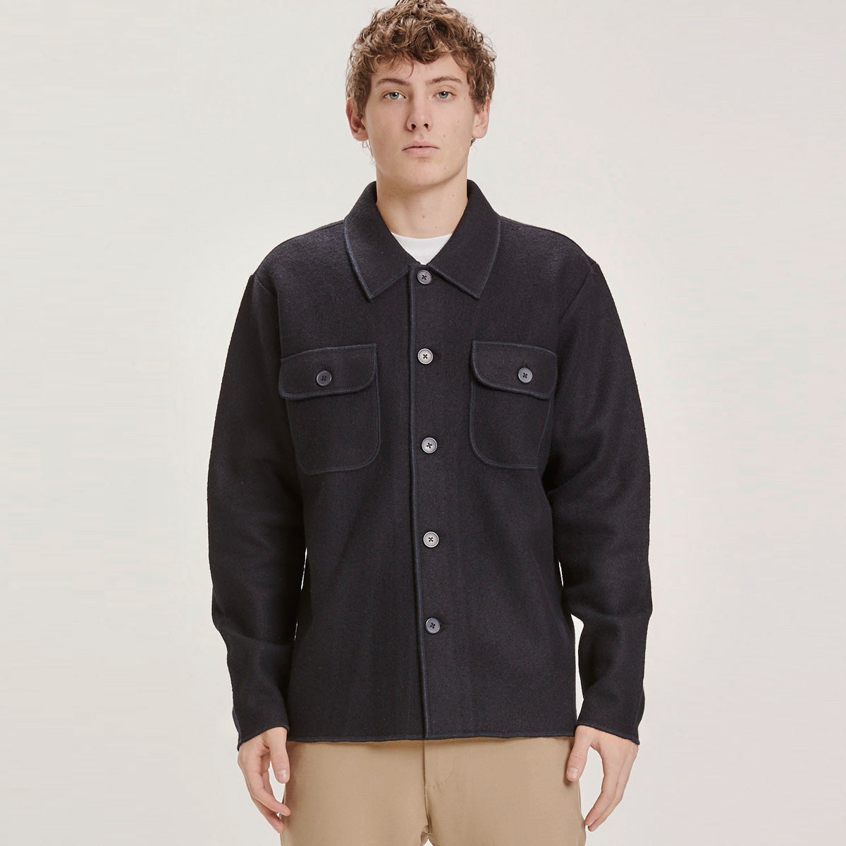 Merino Boiled Wool Overshirt Black - KNOWLEDGE COTTON APPAREL